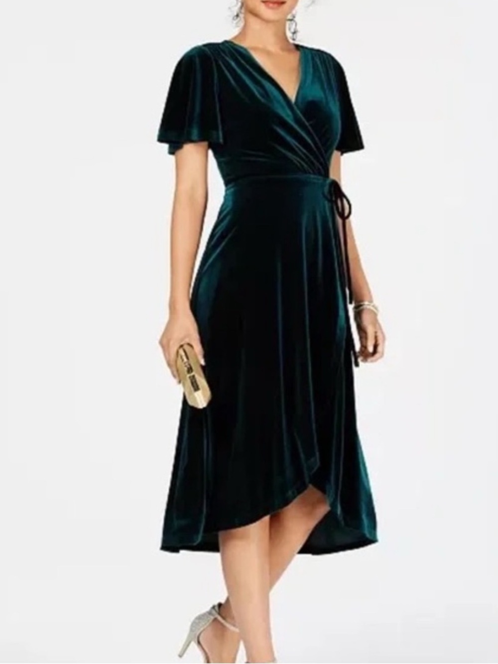 Vince Camuto Teal Velvet High-Low Wrap Dress